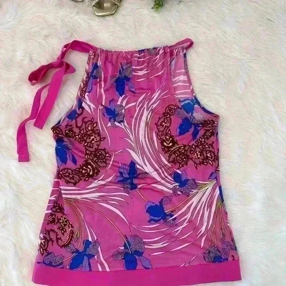 HALÉ BOB SLEEVELESS TANK SILK TIE AT NECK PINK MULTI COLOR SIZE XS - Picture 10 of 14